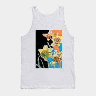 Abstract Yellow Daffodil Watercolor Pattern on Mulit Coloured Tank Top